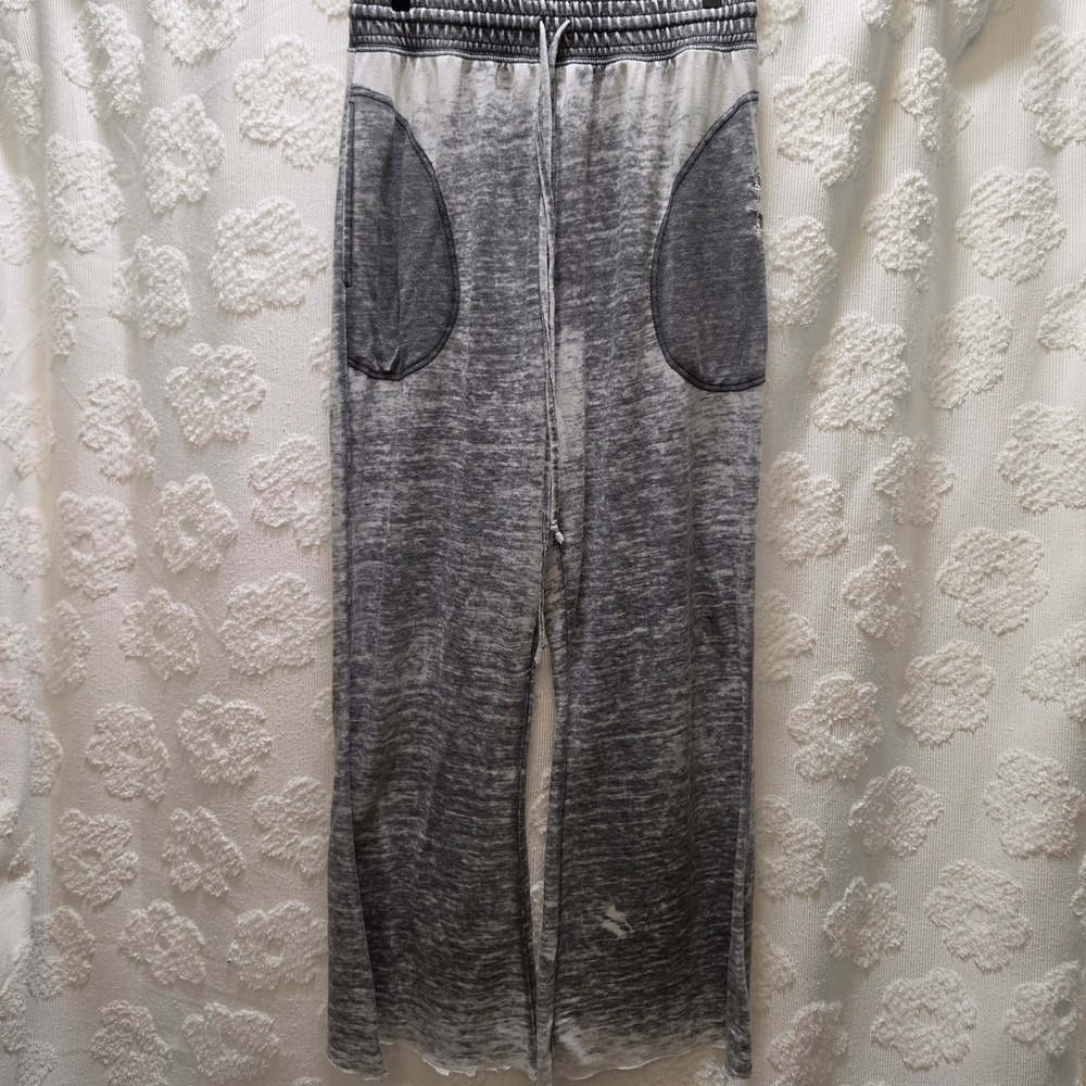 Free‎ People Intimately Good Vibes Wide Leg Sweatpants Grey Burnout Size M Cut